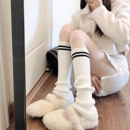 Autum Lolita Striped Leg Warmers Socks Female Knitted Warm Foot Cover Women Warmer Lady Autumn Crochet Heap Socks Boot Cuffs