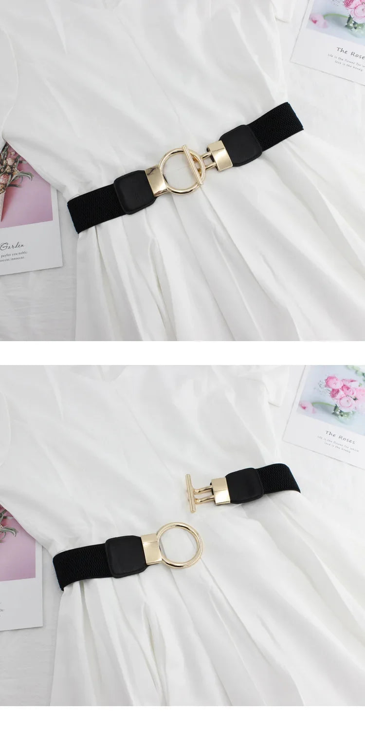 Fashion Dress Belts for Women Simple Waist Elastic Ladies Band Round Buckle Decoration Coat Sweater Party Belt Girdle Belt Gift