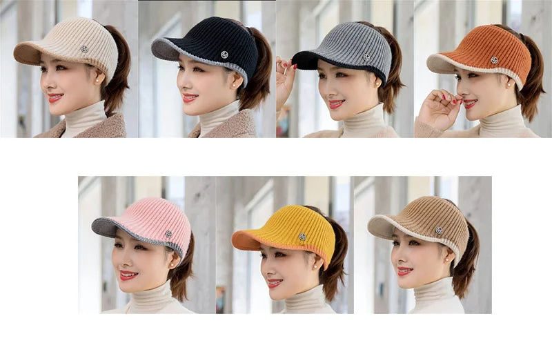 2023 Hats For Women Autumn Winter Sports Empty Top Golf Caps Female Knitted Warm Baseball Cap Fashion Running Golf Sun Hat