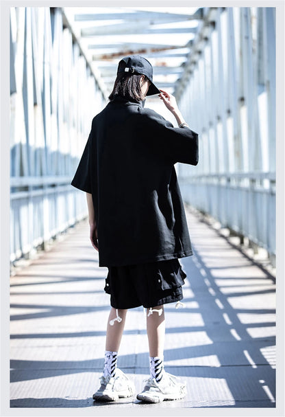 Techwear Turtleneck T-Shirt Men Hip Hop Spring Summer Harajuku Tshirt Loose Short Sleeve Tops Tees Shirts Streetwear