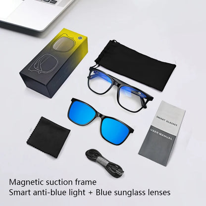 Hot GS05 Smart Glasses For Men 2 in 1 UV Protection Portable Polarized Anti-blue light Black Frame White Lenses Music Sunglasses