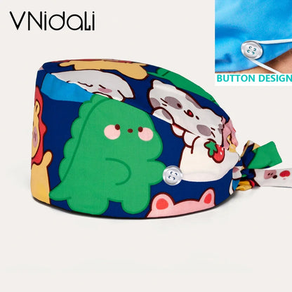 Women Beauty Work Hats Pet Grooming Nursing Work Scrub Hats Surgical Hats for doctors nurse hats scrub cap with button