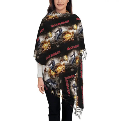 Custom Female Large British Heavy Metal Rock Iron Maidens Scarves Women Winter Soft Warm Tassel Shawl Wraps Scarf