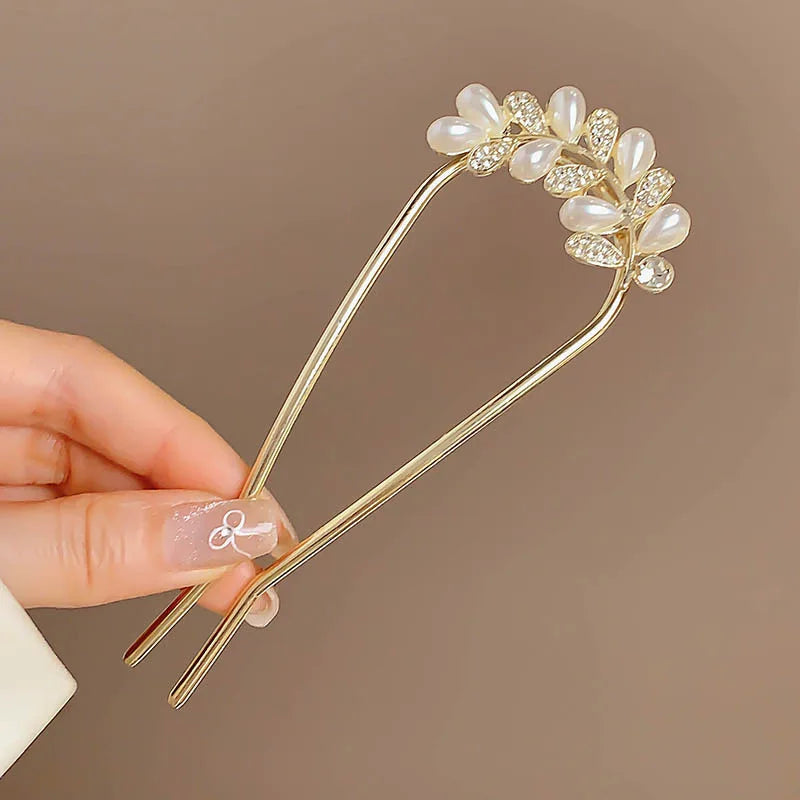 Fashion Hair Accessories Metal U Shape Hair Clip For Women Elegant Simulated Pearl Tassels Hairpin Female Headwear Gifts