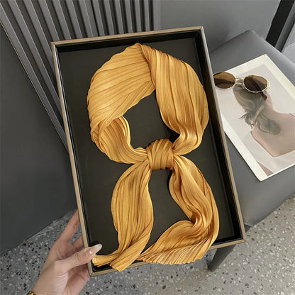 Women Square Scarf Skinny Ribbon Head Neck Small Pleated Hair Tie Band Kerchief Satin Foulard Scarves Headscarf Neckerchief