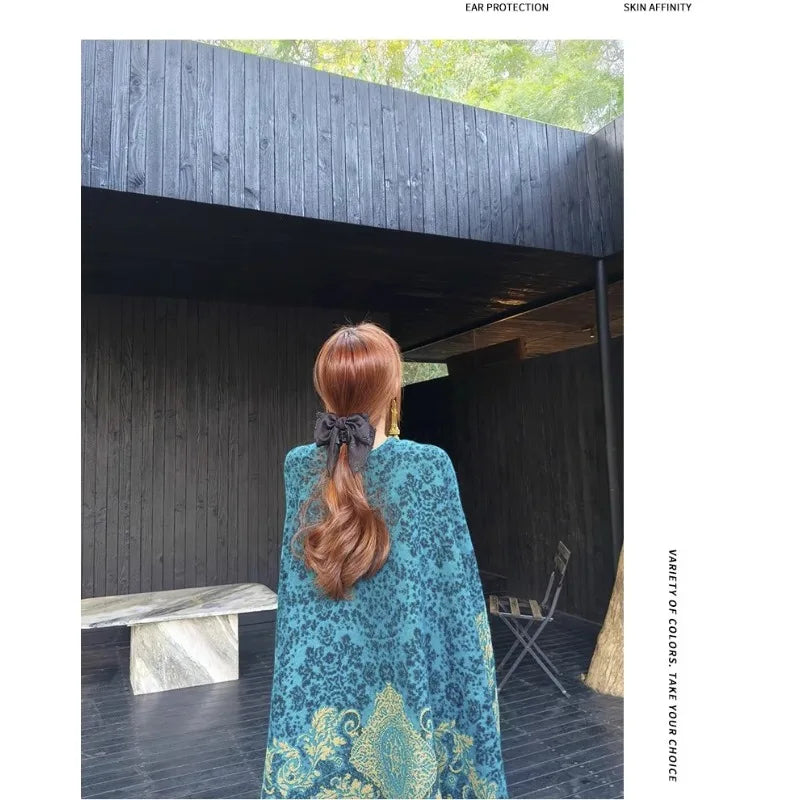 Scarves Woman Bohemian Ethnic Style Retro Shawl for Women Scarf Atmospheric Cloak Outdoor Wear Echarpe Épaisse Evening Service