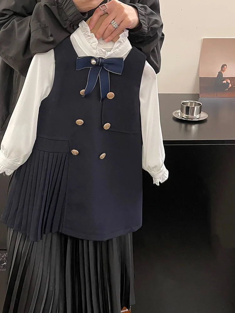 Girls' College Style Dress 2025 Autumn Western Style Double Breasted Girls' Western Style Vest Skirt Baby Princess Skirt