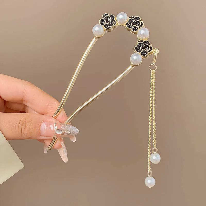 Fashion Hair Accessories Metal U Shape Hair Clip For Women Elegant Simulated Pearl Tassels Hairpin Female Headwear Gifts