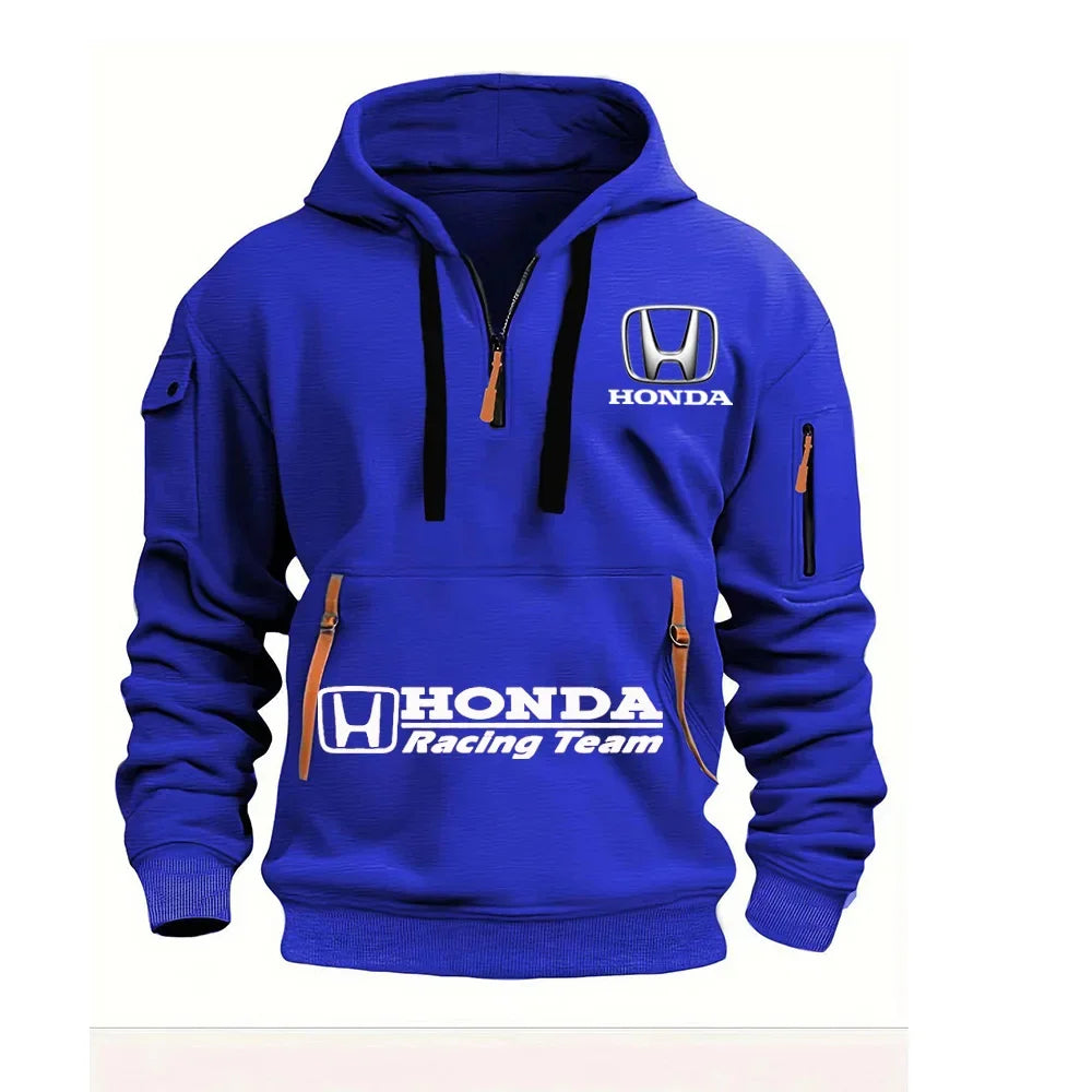 Honda Motorcycle Hoodie for Men Fashionable Men's Sweatshirt with Honda Logo Hooded Zip Top and Pockets
