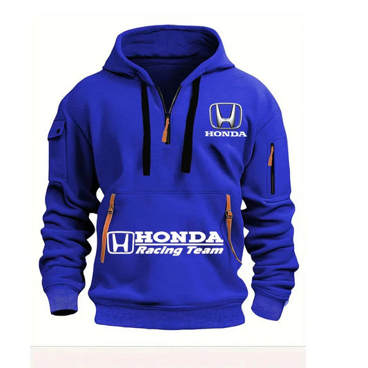 Honda Motorcycle Hoodie for Men Fashionable Men's Sweatshirt with Honda Logo Hooded Zip Top and Pockets