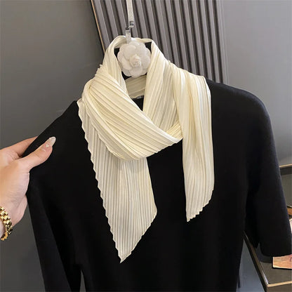 Women Square Scarf Skinny Ribbon Head Neck Small Pleated Hair Tie Band Kerchief Satin Foulard Scarves Headscarf Neckerchief