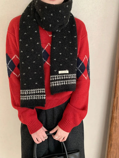 Women's Scarves Korean Retro Fair Island Simple Sweet Versatile Kawaii Wool Winter Thicked Warmth Comfortable High Quality Scarf