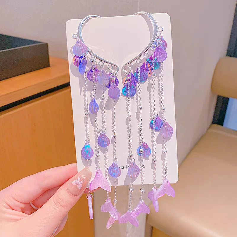 Baby Girls Cute Mermaid Princess Pearl Tassel Bow Forehead Chain Hair Clip Children Hair Accessories Girls Super Hair Clip TM04