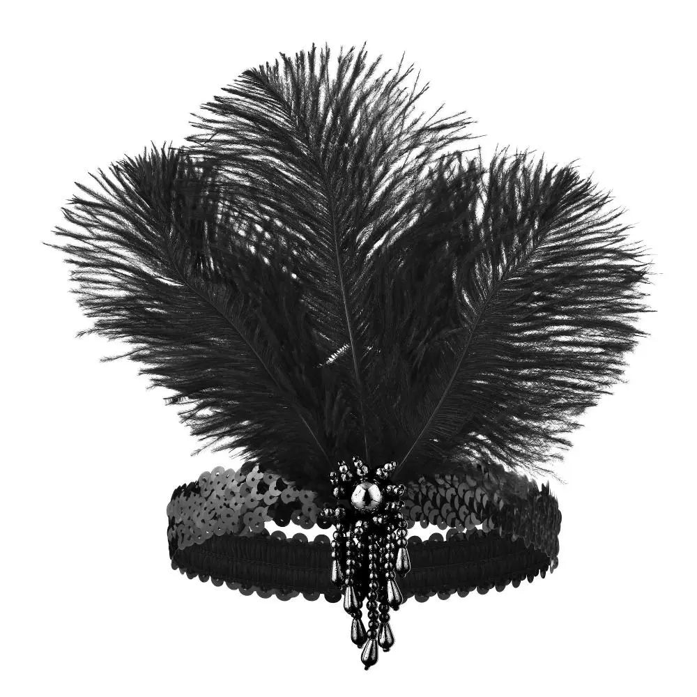 Hair Accessories Feather Headwear Tassel Makeup Party Cosplay Dress Headwear Diamond Black Masquerade Hair Band