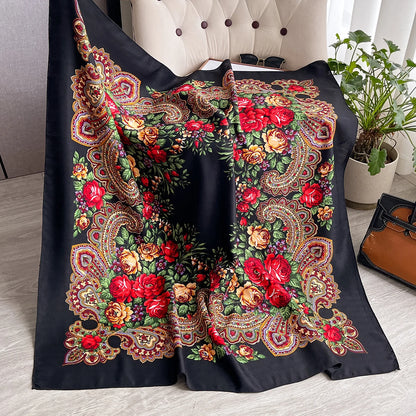 Women Russian Floral Scarf Ethnic Style Square Bandana Head Scarves Ladies Handkerchief Headband Silk Scarf Hair Wraps 2025