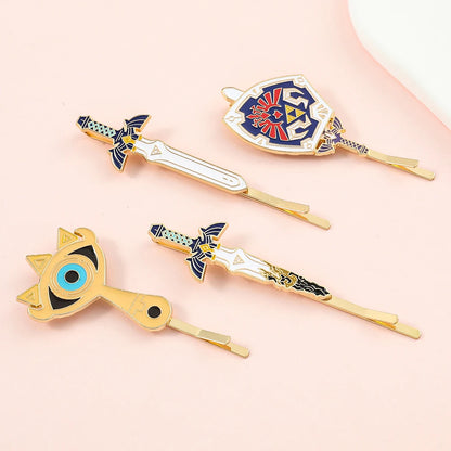 The Legend of Hair Clips Hylian Shield Sheikah Master Sword Barrettes Cartoon Headwear Hair Accessories for fans Gifts