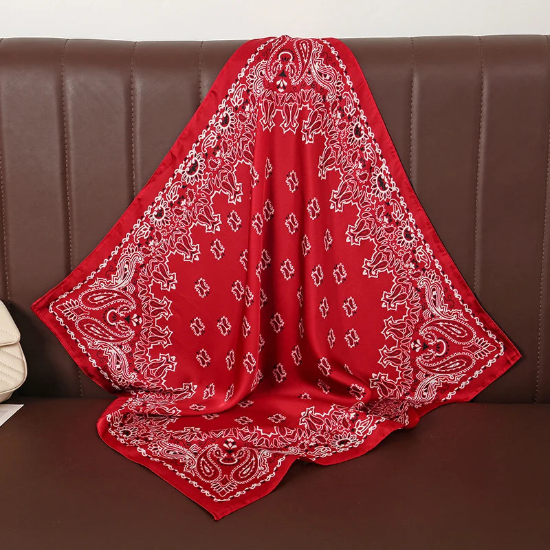 Red Paisley Designer Print Scarf Women Silk Scarves Luxury Bandana Hijab Neckerchief Shawl Kerchief Hair Band Foulard