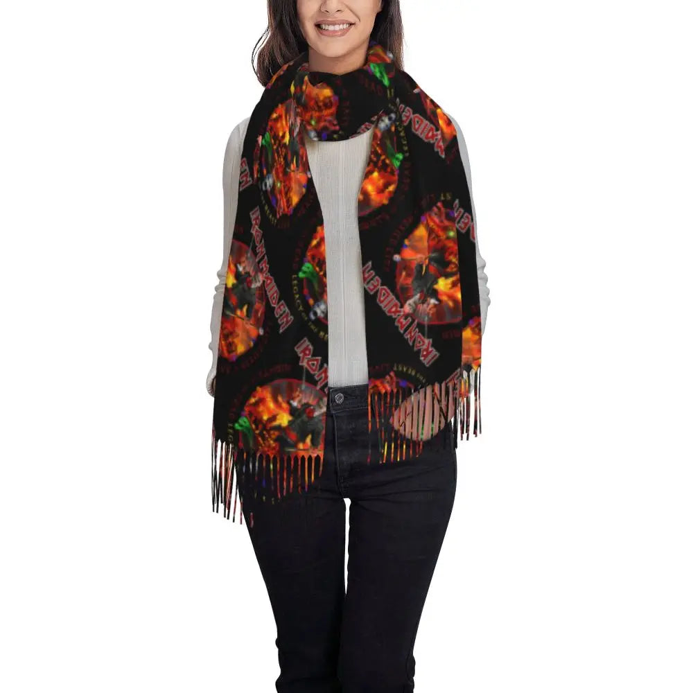 Custom Female Large British Heavy Metal Rock Iron Maidens Scarves Women Winter Soft Warm Tassel Shawl Wraps Scarf