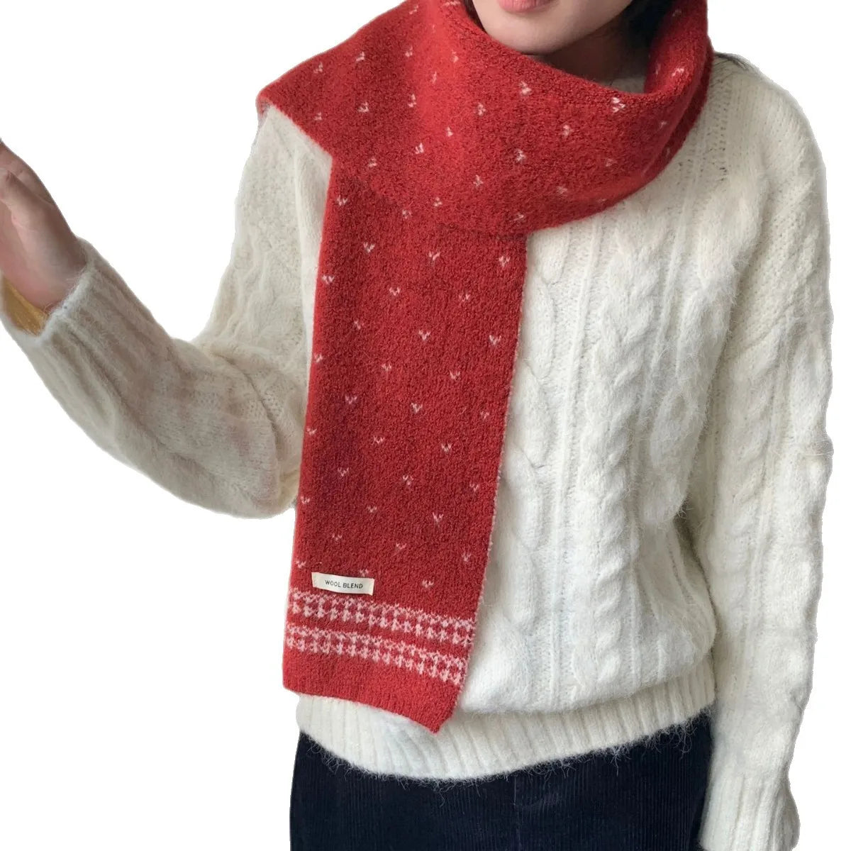 Women's Scarves Korean Retro Fair Island Simple Sweet Versatile Kawaii Wool Winter Thicked Warmth Comfortable High Quality Scarf
