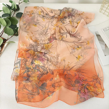 Women Elegant Chiffon Silk Scarves Fashion Versatile Flower Wraps Summer Beach Sunscreen Thin Scarf Georgette Bandana Hijab