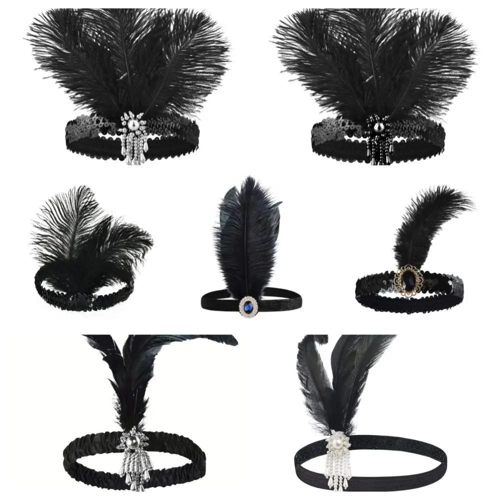 Hair Accessories Feather Headwear Tassel Makeup Party Cosplay Dress Headwear Diamond Black Masquerade Hair Band