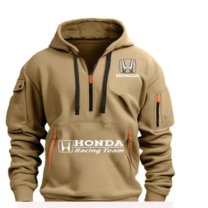 Honda Motorcycle Hoodie for Men Fashionable Men's Sweatshirt with Honda Logo Hooded Zip Top and Pockets