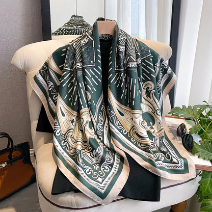 90*90cm Silk Scarves Women Print Twill Square Head Hijab Ladies Luxury Shawl Bandanna Female Muffler Chiffen Wrap Foulard Ribbon