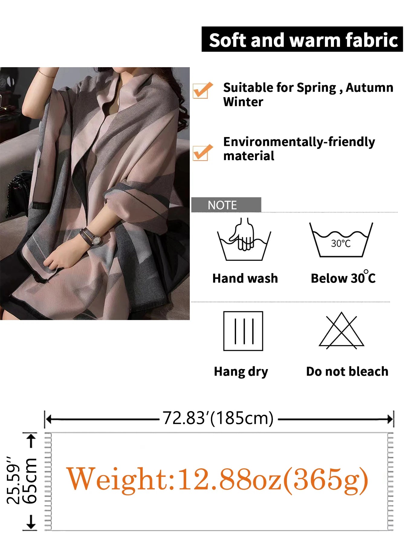 Women's scarves Cashmere Feel Color Long Fashion Fringed Shawl Shawls and Wraps Classic Warm Silky Soft Evening Dresses Wedding