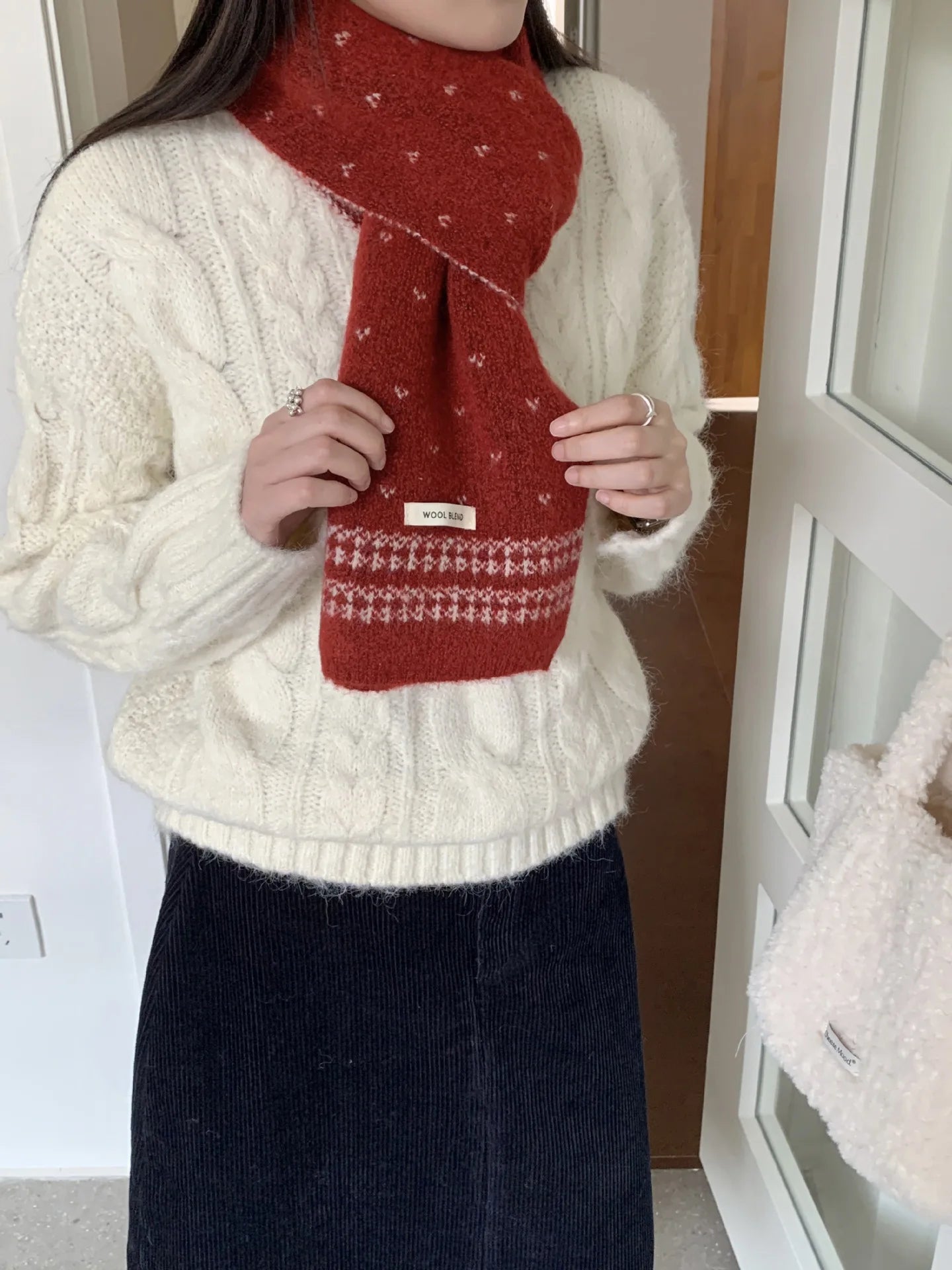 Women's Scarves Korean Retro Fair Island Simple Sweet Versatile Kawaii Wool Winter Thicked Warmth Comfortable High Quality Scarf