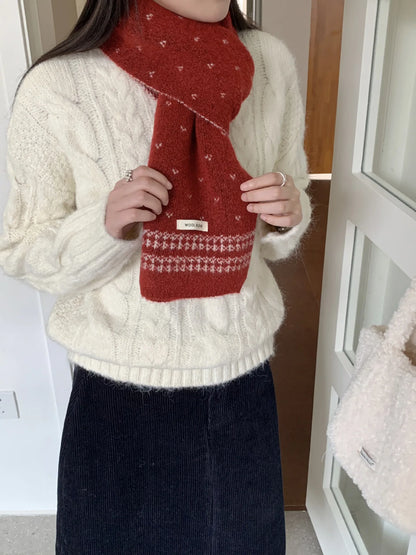 Women's Scarves Korean Retro Fair Island Simple Sweet Versatile Kawaii Wool Winter Thicked Warmth Comfortable High Quality Scarf