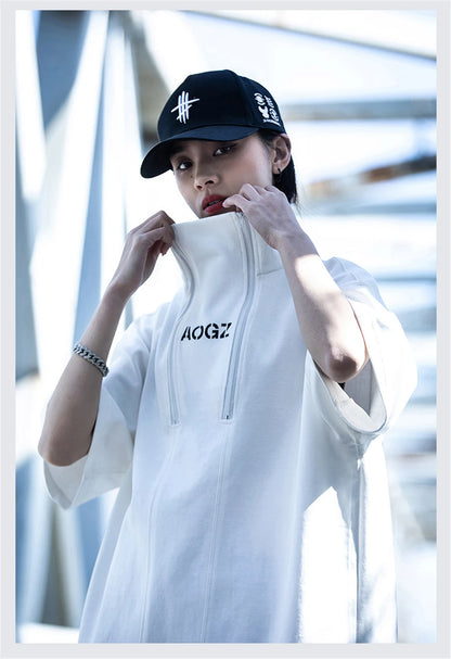 Techwear Turtleneck T-Shirt Men Hip Hop Spring Summer Harajuku Tshirt Loose Short Sleeve Tops Tees Shirts Streetwear