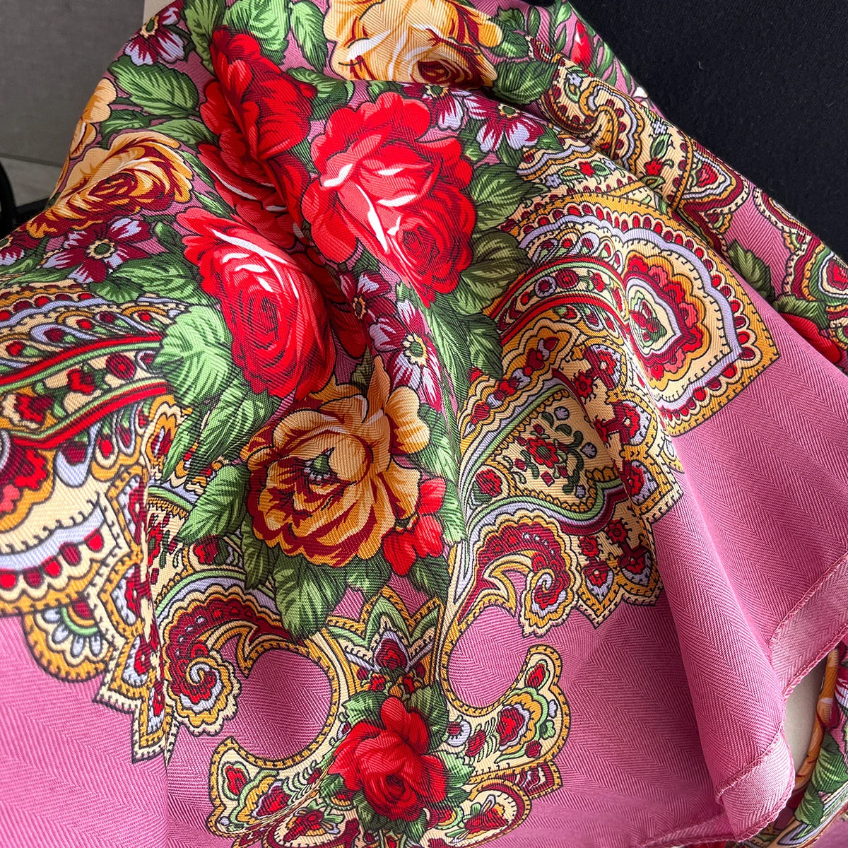 Women Russian Floral Scarf Ethnic Style Square Bandana Head Scarves Ladies Handkerchief Headband Silk Scarf Hair Wraps 2025