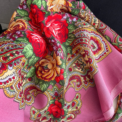 Women Russian Floral Scarf Ethnic Style Square Bandana Head Scarves Ladies Handkerchief Headband Silk Scarf Hair Wraps 2025