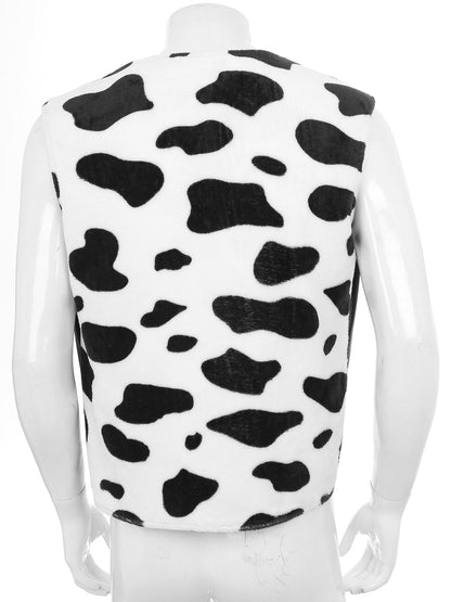 Men Western Cowboy Costume Cow Print Vest Flannel Metallic Cardigan Open Front Tassel Waistcoat Halloween Cosplay Party Dress Up