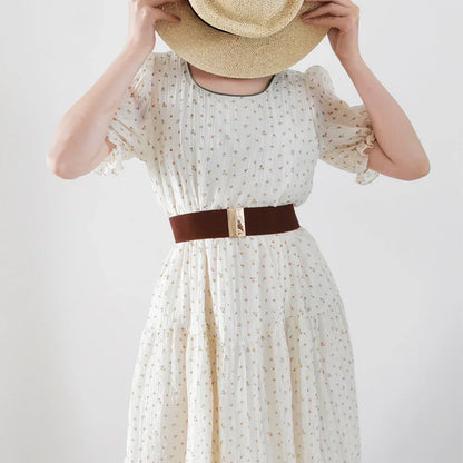 High Quality Belts for Women Black Waist Elastic Ladies Band Round Buckle Decoration Coat Sweater Fashion Dress Rice White