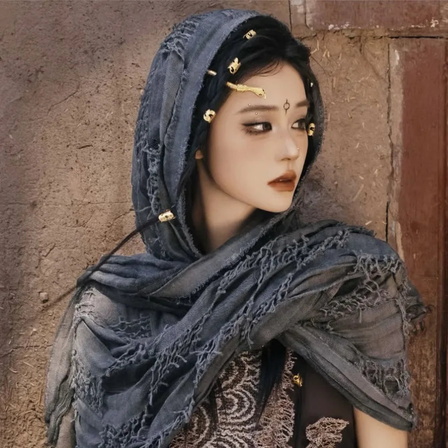 Retro Apocalyptic Scarves Capes Unisex Steampunk Hip Hop Cotton Linen Scarf Ruins Style Tactical Shawl Neck Warmer Outdoor