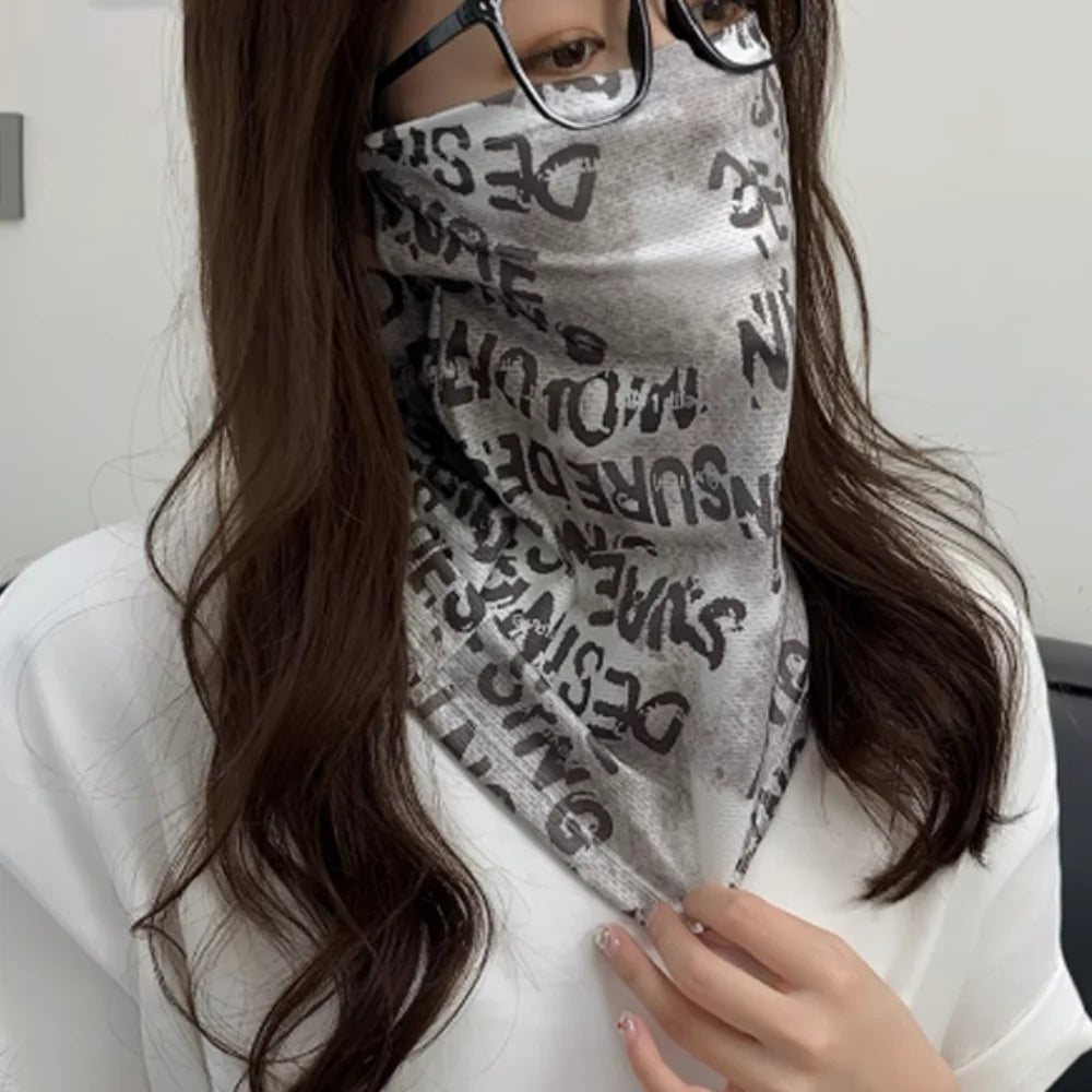 Scarves English Graffiti Sunscreen Face Mask UV Protection Shading Riding Mask Personal Breathable Ice Silk Face Towel Summer