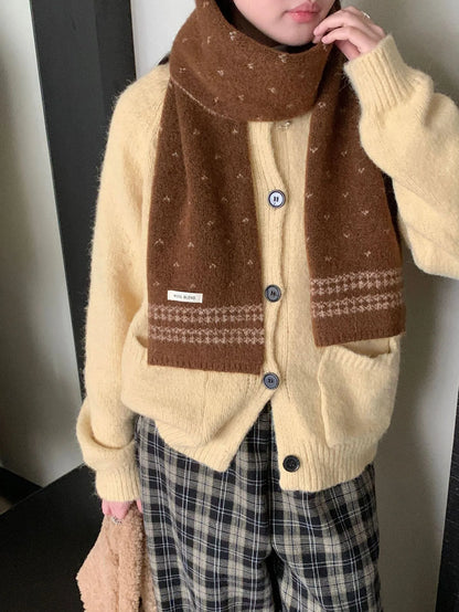 Women's Scarves Korean Retro Fair Island Simple Sweet Versatile Kawaii Wool Winter Thicked Warmth Comfortable High Quality Scarf