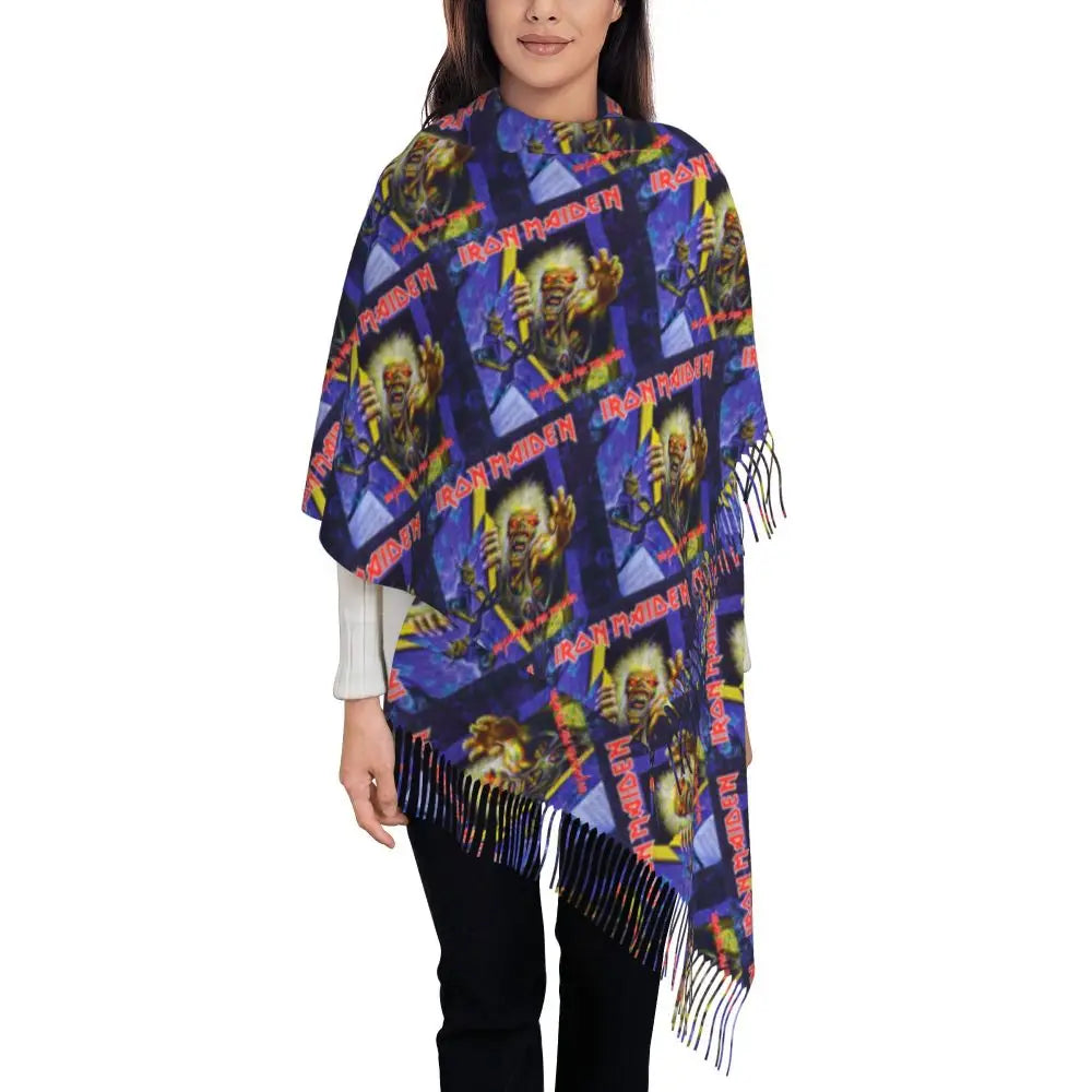 Custom Female Large British Heavy Metal Rock Iron Maidens Scarves Women Winter Soft Warm Tassel Shawl Wraps Scarf