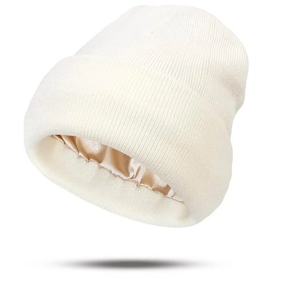Women's Hats for Autumn&Winter-Comfortable Stylish Versatile Warm-Keeping Hairstyle-Protecting Knitted Satin Woolen Hats