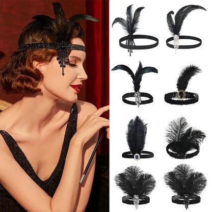 Hair Accessories Feather Headwear Tassel Makeup Party Cosplay Dress Headwear Diamond Black Masquerade Hair Band