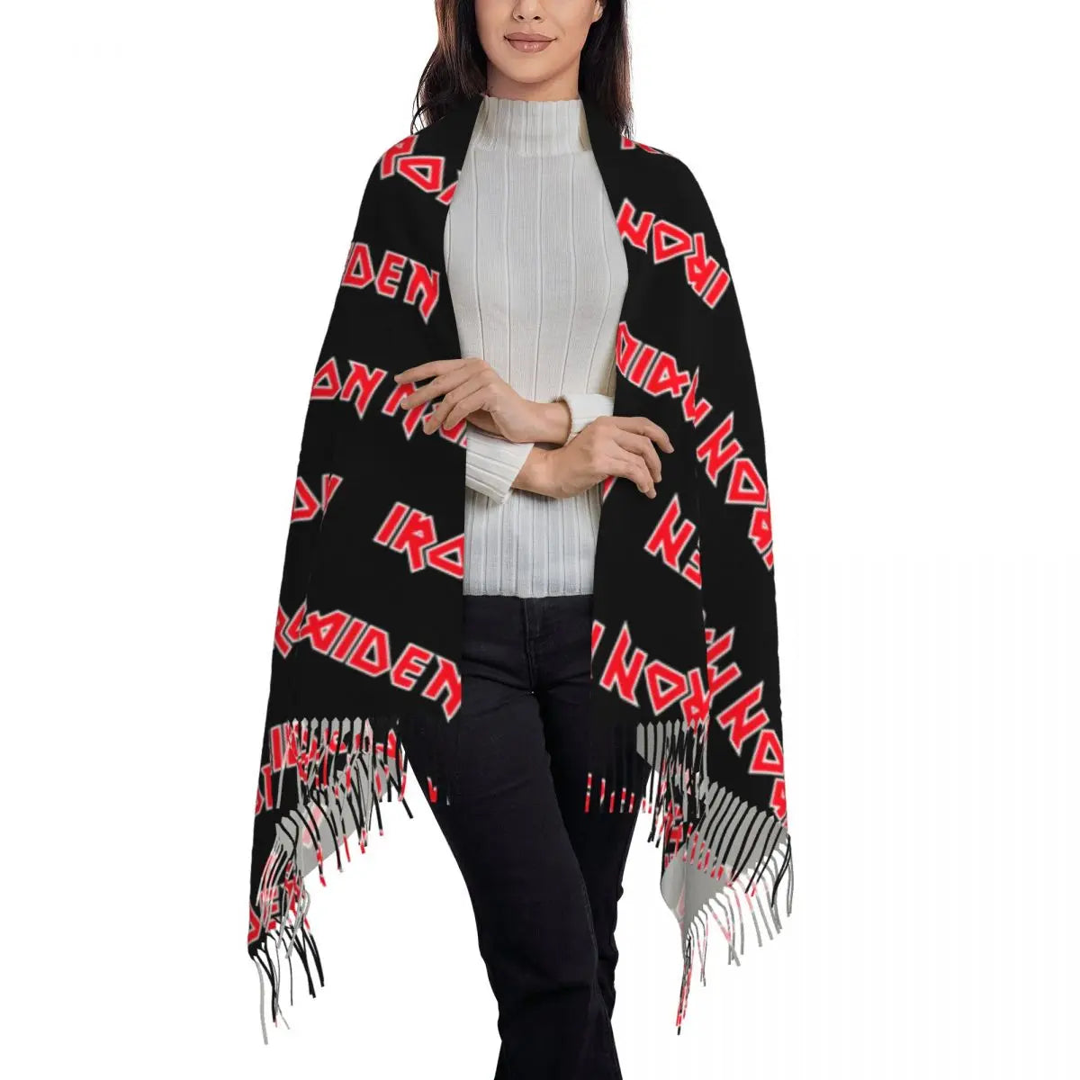 Custom Female Large British Heavy Metal Rock Iron Maidens Scarves Women Winter Soft Warm Tassel Shawl Wraps Scarf