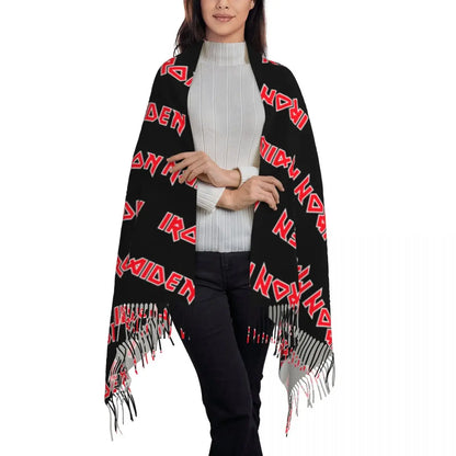Custom Female Large British Heavy Metal Rock Iron Maidens Scarves Women Winter Soft Warm Tassel Shawl Wraps Scarf