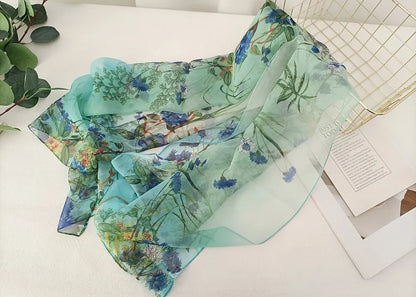 Women Elegant Chiffon Silk Scarves Fashion Versatile Flower Wraps Summer Beach Sunscreen Thin Scarf Georgette Bandana Hijab