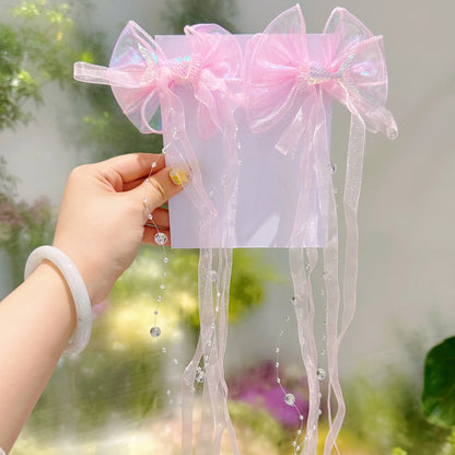 Baby Girls Cute Mermaid Princess Pearl Tassel Bow Forehead Chain Hair Clip Children Hair Accessories Girls Super Hair Clip TM04