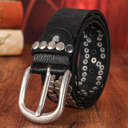 Women Belt Fashion Punk Pin Buckle Vintage Rivets Luxury Lady's Original Leather Belts For Women Jeans Waistband Female