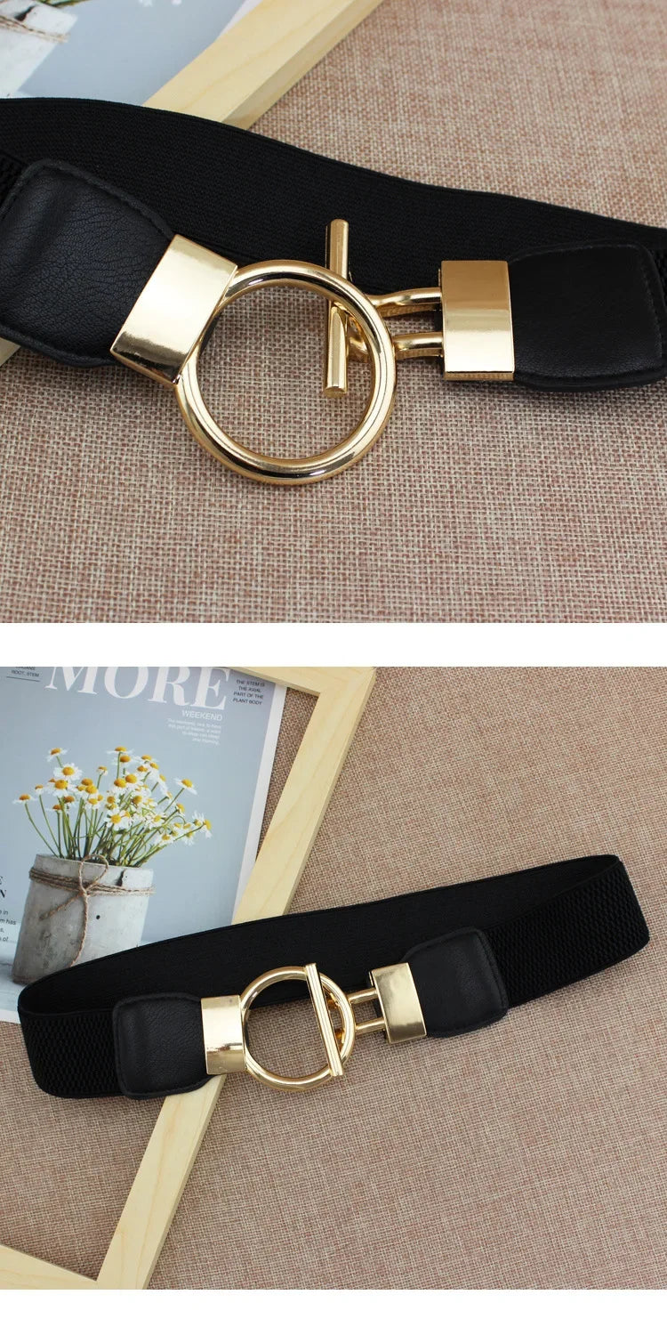 Fashion Dress Belts for Women Simple Waist Elastic Ladies Band Round Buckle Decoration Coat Sweater Party Belt Girdle Belt Gift