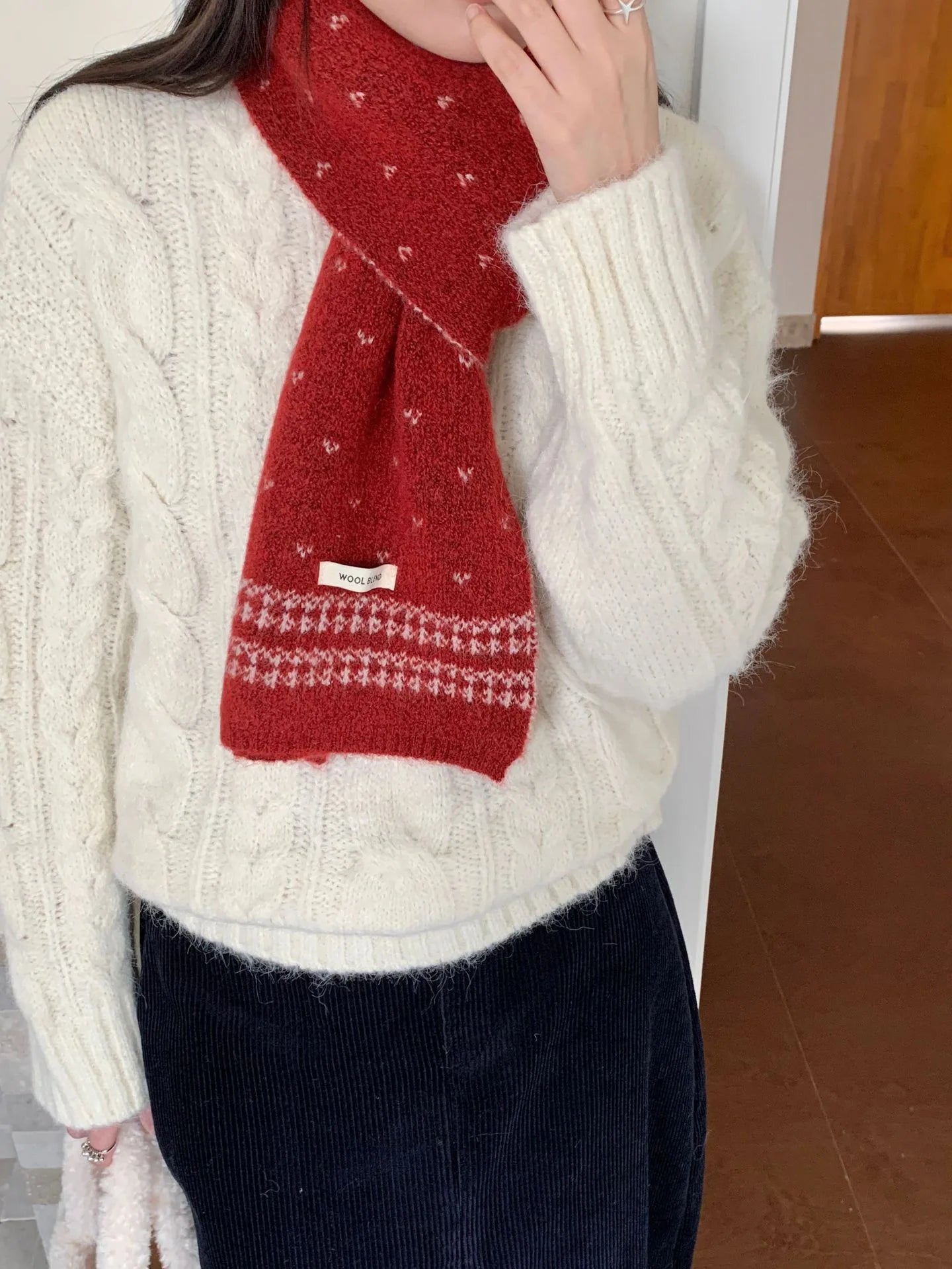 Women's Scarves Korean Retro Fair Island Simple Sweet Versatile Kawaii Wool Winter Thicked Warmth Comfortable High Quality Scarf