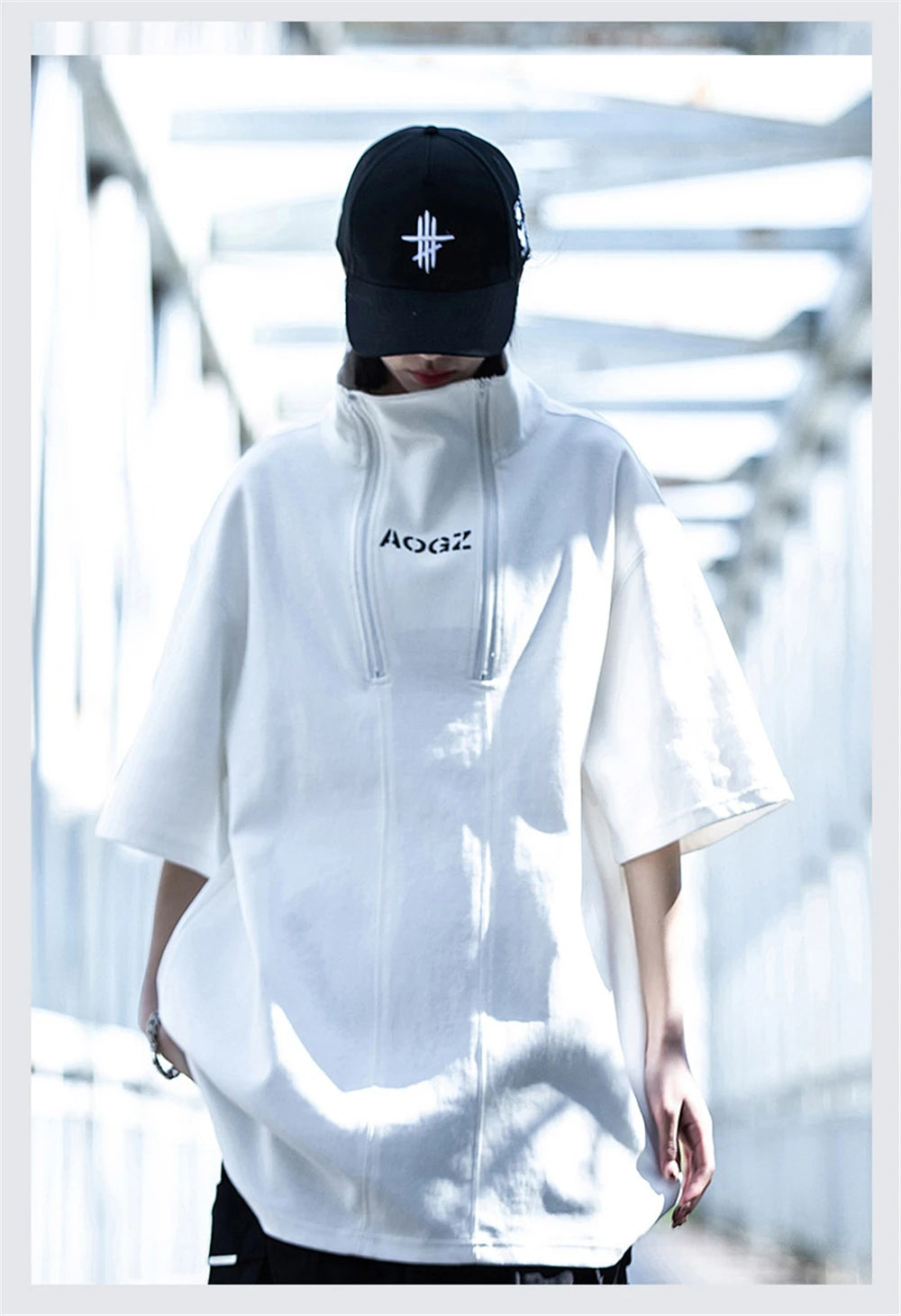 Techwear Turtleneck T-Shirt Men Hip Hop Spring Summer Harajuku Tshirt Loose Short Sleeve Tops Tees Shirts Streetwear