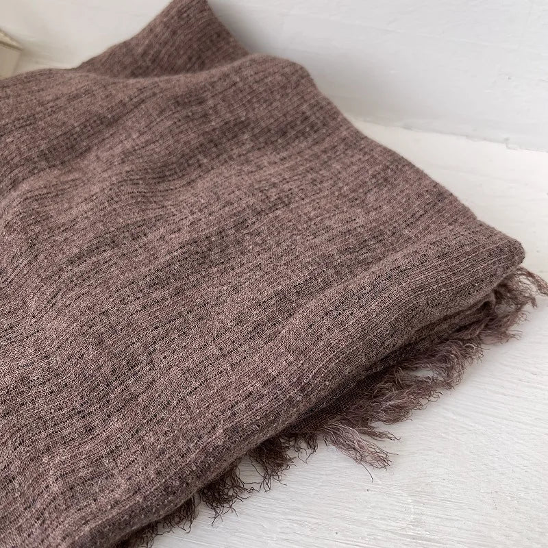 Scarf Women's Autumn Literary and Artistic Fresh and Versatile Contrasting Color Striped Texture Same Cotton Linen Thin Shawl